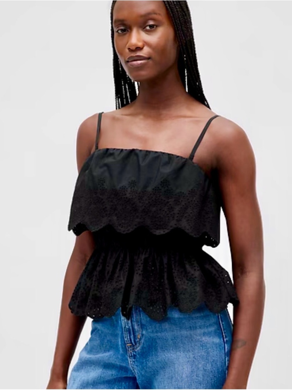 Gap Black Eyelet Ruffle Cami Top
